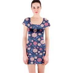 Flowers Pattern Short Sleeve Bodycon Dress by Sparkle