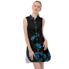 Flowers Pattern Sleeveless Shirt Dress by Sparkle