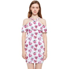 Funny Hearts Shoulder Frill Bodycon Summer Dress by SychEva