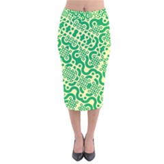 Liquid Art Pouring Abstract Seamless Pattern Lover Green Maze Velvet Midi Pencil Skirt by artico