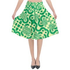 Liquid Art Pouring Abstract Seamless Pattern Lover Green Maze Flared Midi Skirt by artico