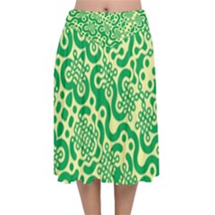 Liquid Art Pouring Abstract Seamless Pattern Lover Green Maze Velvet Flared Midi Skirt by artico