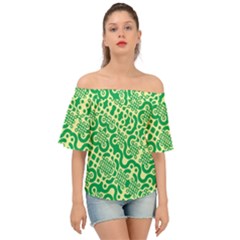 Liquid Art Pouring Abstract Seamless Pattern Lover Green Maze Off Shoulder Short Sleeve Top by artico