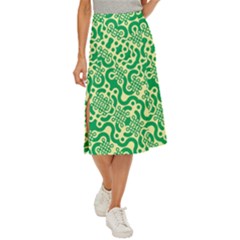 Liquid Art Pouring Abstract Seamless Pattern Lover Green Maze Midi Panel Skirt by artico