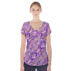 Liquid Art Pouring Abstract Seamless Pattern Tiger Eyes Short Sleeve Front Detail Top by artico