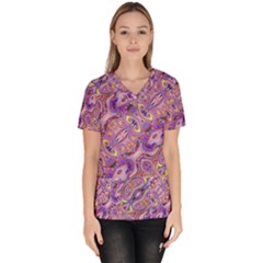 Liquid Art Pouring Abstract Seamless Pattern Tiger Eyes Women s V-neck Scrub Top by artico