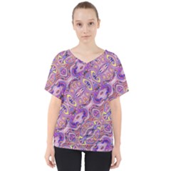 Liquid Art Pouring Abstract Seamless Pattern Tiger Eyes V-neck Dolman Drape Top by artico