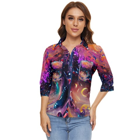 Galaxy Glass Women s Quarter Sleeve Pocket Shirt by Dazzleway