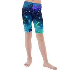 Blue Galaxy Kids  Mid Length Swim Shorts by Dazzleway