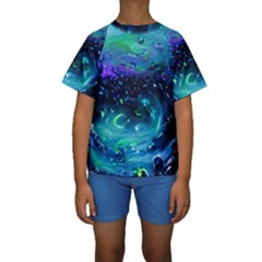 Blue Galaxy Kids  Short Sleeve Swimwear by Dazzleway