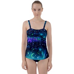 Blue Galaxy Twist Front Tankini Set by Dazzleway