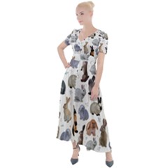 Funny Bunny Button Up Short Sleeve Maxi Dress by SychEva