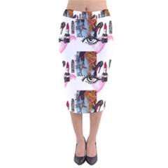 Fashion Faces Velvet Midi Pencil Skirt by Sparkle