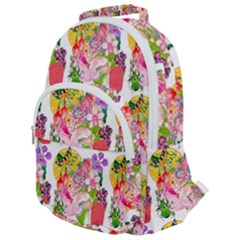 Flowers Pattern Rounded Multi Pocket Backpack by Sparkle