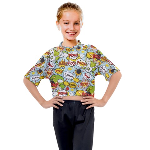 Comic Pow Bamm Boom Poof Wtf Pattern 1 Kids Mock Neck Tee by EDDArt