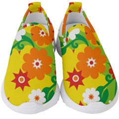 Flower Power Wallpaper Green Yellow Orange Red Kids  Slip On Sneakers by EDDArt