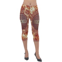 Chartres Double Infinity Antique Mandala Lightweight Velour Capri Leggings  by EDDArt