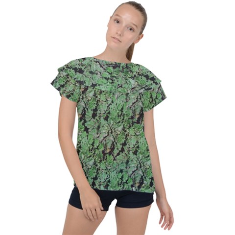 Botanic Camouflage Pattern Ruffle Collar Chiffon Blouse by dflcprintsclothing