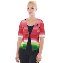 Painted Watermelon Pattern, Fruit Themed Apparel Cropped Button Cardigan by Casemiro