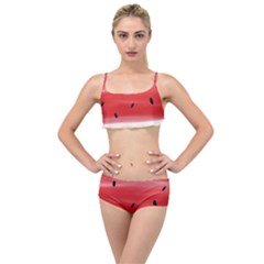 Painted Watermelon Pattern, Fruit Themed Apparel Layered Top Bikini Set by Casemiro