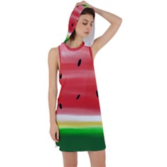 Painted Watermelon Pattern, Fruit Themed Apparel Racer Back Hoodie Dress by Casemiro