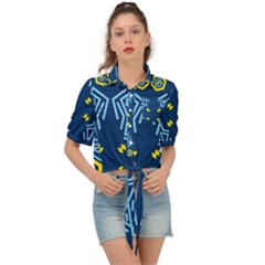 Abstract Pattern Geometric Backgrounds   Tie Front Shirt  by Eskimos