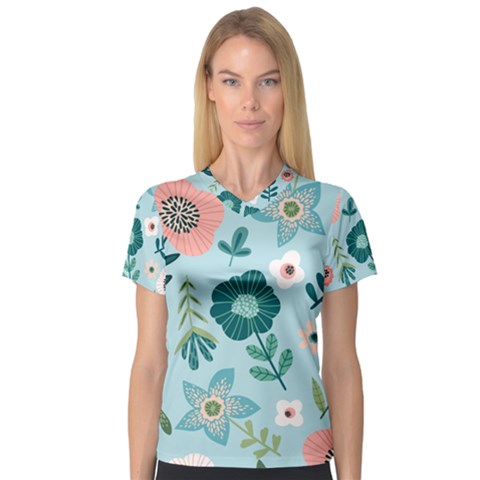 Flower V-neck Sport Mesh Tee by zappwaits