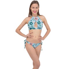 Flower Cross Front Halter Bikini Set by zappwaits