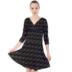 Fern Pattern 2 Black Quarter Sleeve Front Wrap Dress by violetheavensky