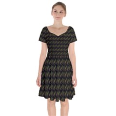 Fern Pattern 2 Black Short Sleeve Bardot Dress by violetheavensky