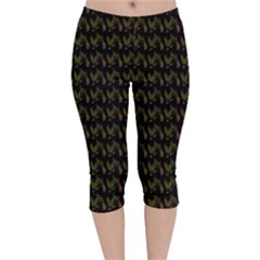 Fern Pattern 2 Black Velvet Capri Leggings  by violetheavensky