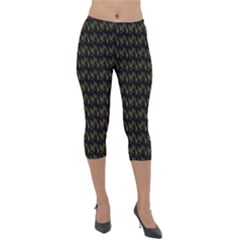 Fern Pattern 2 Black Lightweight Velour Capri Leggings  by violetheavensky