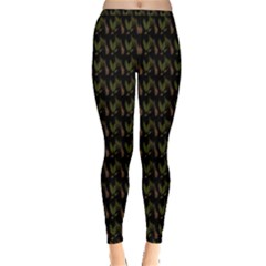 Fern Pattern 2 Black Inside Out Leggings by violetheavensky