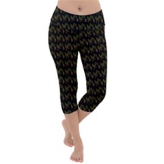 Fern Pattern 2 Black Lightweight Velour Capri Yoga Leggings by violetheavensky