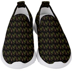 Fern Pattern 2 Black Kids  Slip On Sneakers by violetheavensky