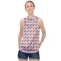 Fern Pattern 2 Pink High Neck Satin Top by violetheavensky