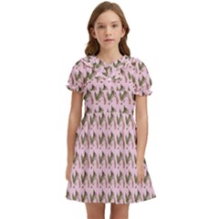 Fern Pattern 2 Pink Kids  Bow Tie Puff Sleeve Dress by violetheavensky