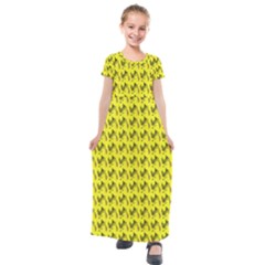 Fern Pattern 2 Yellow Kids  Short Sleeve Maxi Dress by violetheavensky