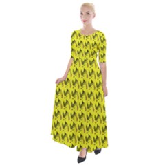 Fern Pattern 2 Yellow Half Sleeves Maxi Dress by violetheavensky