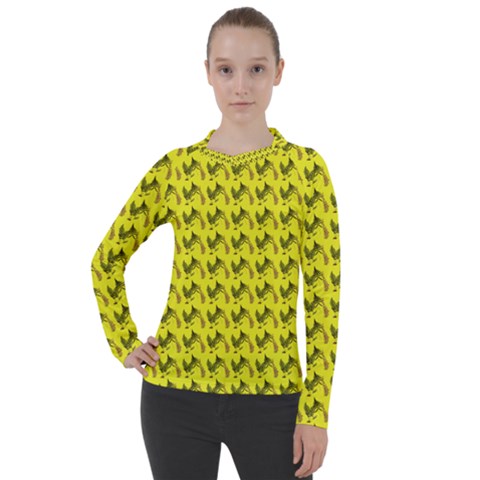 Fern Pattern 2 Yellow Women s Pique Long Sleeve Tee by violetheavensky