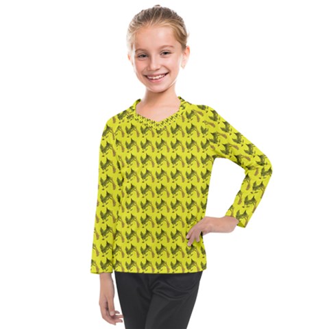 Fern Pattern 2 Yellow Kids  Long Mesh Tee by violetheavensky