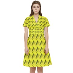 Fern Pattern 2 Yellow Short Sleeve Waist Detail Dress by violetheavensky