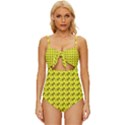 Fern Pattern 2 Yellow Knot Front One-Piece Swimsuit View1