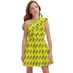 Fern Pattern 2 Yellow Kids  One Shoulder Party Dress by violetheavensky