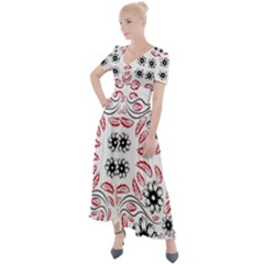 Folk Flowers Print Floral Pattern Ethnic Art Button Up Short Sleeve Maxi Dress by Eskimos