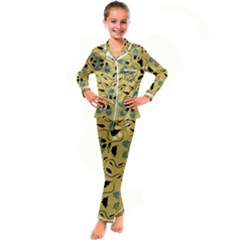 Folk Flowers Print Floral Pattern Ethnic Art Kid s Satin Long Sleeve Pajamas Set by Eskimos