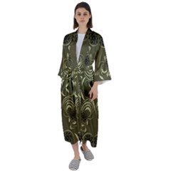 Folk Flowers Print Floral Pattern Ethnic Art Maxi Satin Kimono by Eskimos