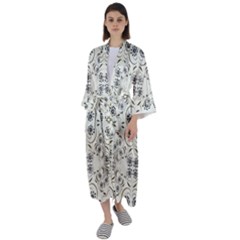 Folk Flowers Print Floral Pattern Ethnic Art Maxi Satin Kimono by Eskimos