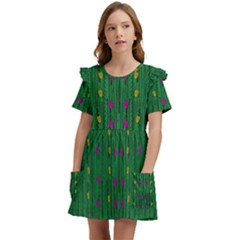 Forest Tulips Groowing To Reach The Divine Sky Pop-culture Kids  Frilly Sleeves Pocket Dress by pepitasart