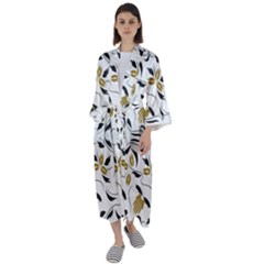 Folk Flowers Print Floral Pattern Ethnic Art Maxi Satin Kimono by Eskimos